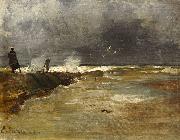 Emil Neumann Strandspaziergang bei Wellengang oil painting on canvas